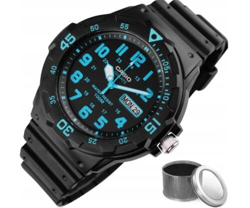 Casio - Black & Blue Analog Time & Date With Rubber Strap