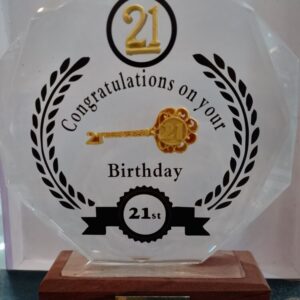 21st Congratulations - Crystal Glass on Wood