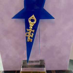 Blue Star Crystal 21st on Clear Crystal Base